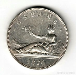 Münzen von Spanien: ESPAÑA: 5 Pesetas plata 1870 SN.M. GOBIERNO PROVISIONAL - muy bello